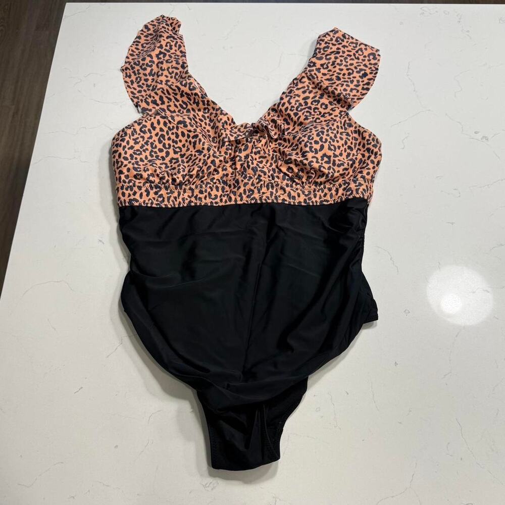 Leopard print one piece swimsuit
